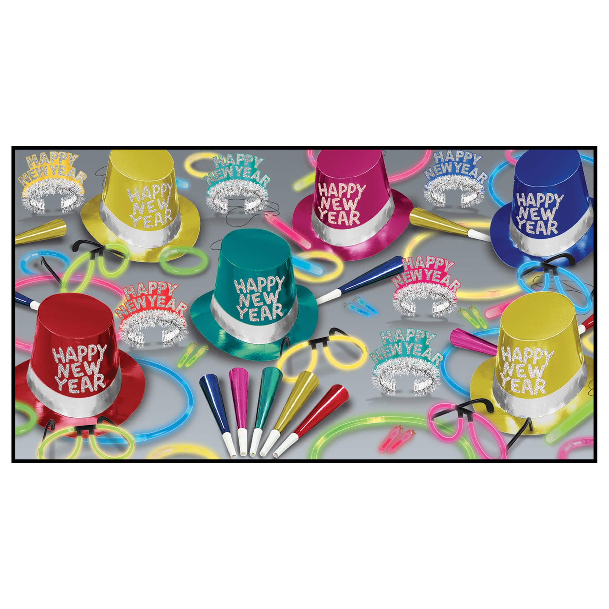 Beistle Multicolor Glow New Year Paty Favor Kit for 50
